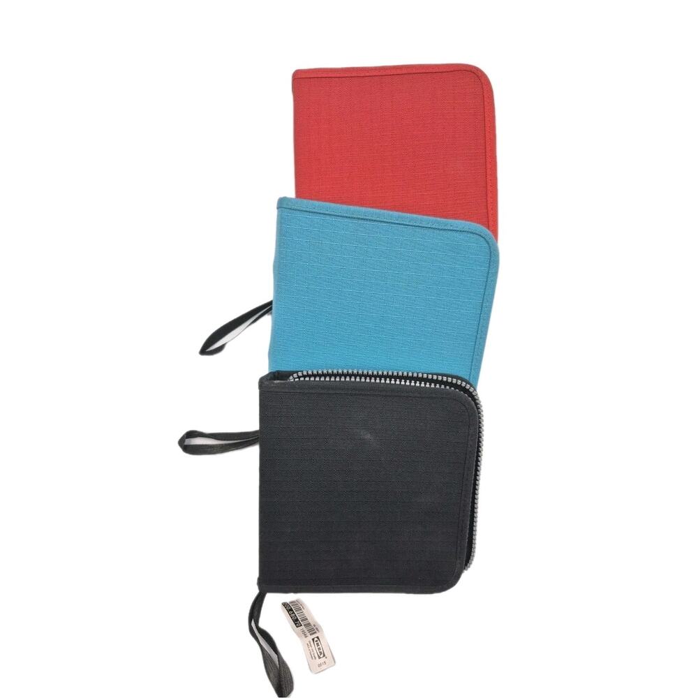 Three IKEA Soft-Sided CD DVD Cases Black Red Teal Hold 20 Discs NWT